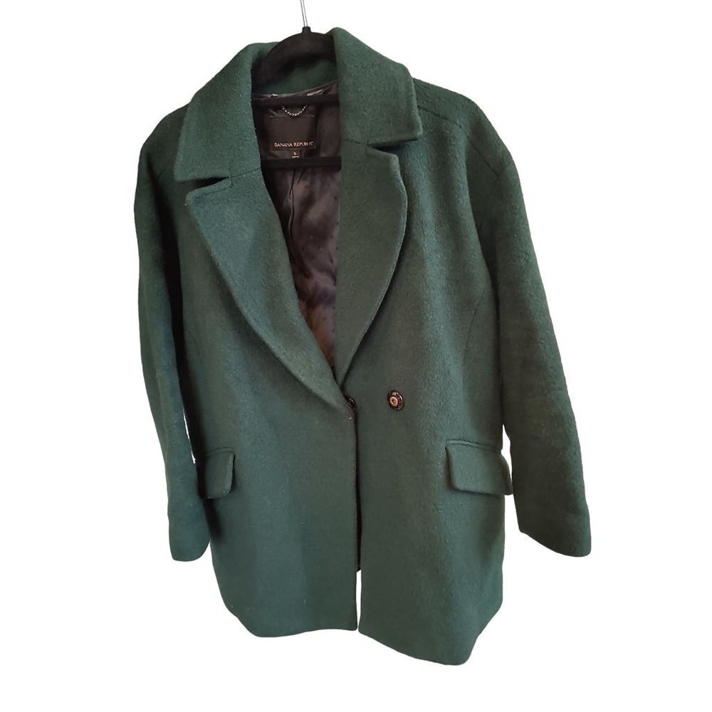 Banana Republic Cocoon‎ Coat  Hunter Green Wool Mohair Preppy Classic Size Small